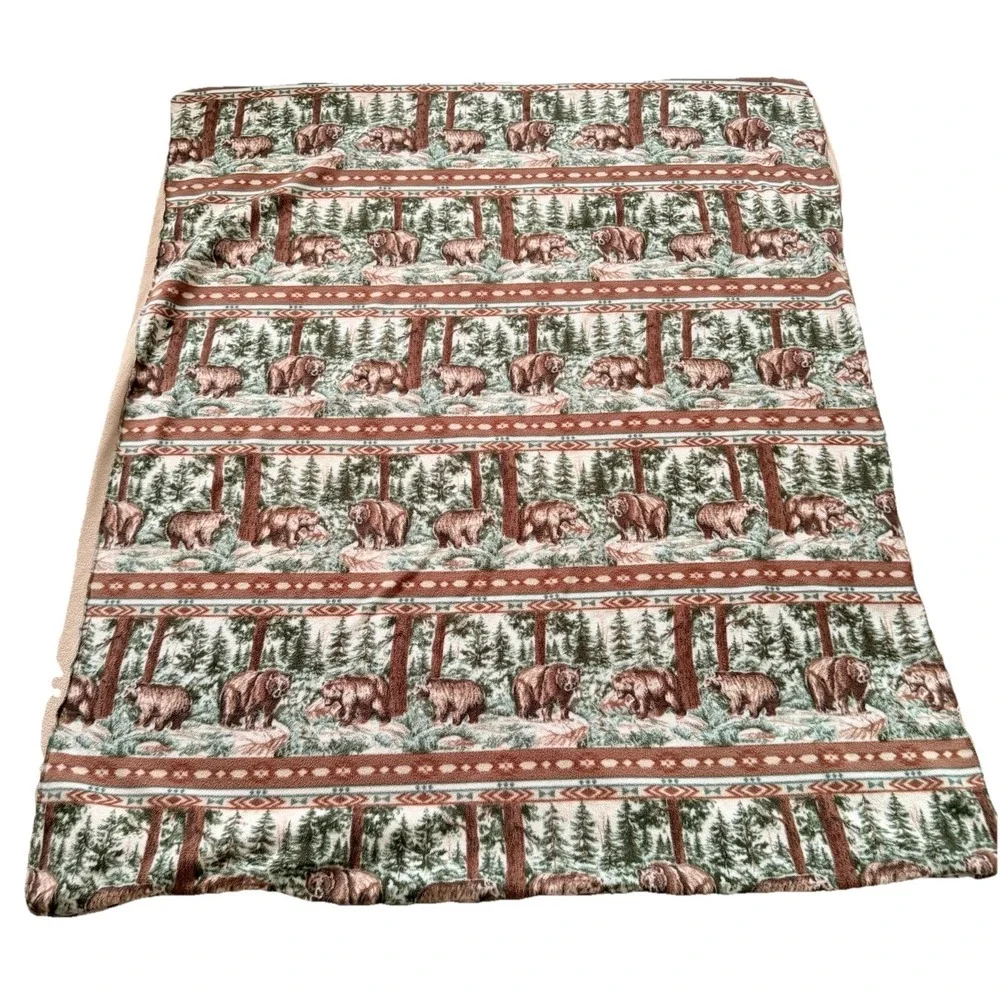 Reversible Bear Fleece Throw Blanket‎ Lodge Cabin 53x63